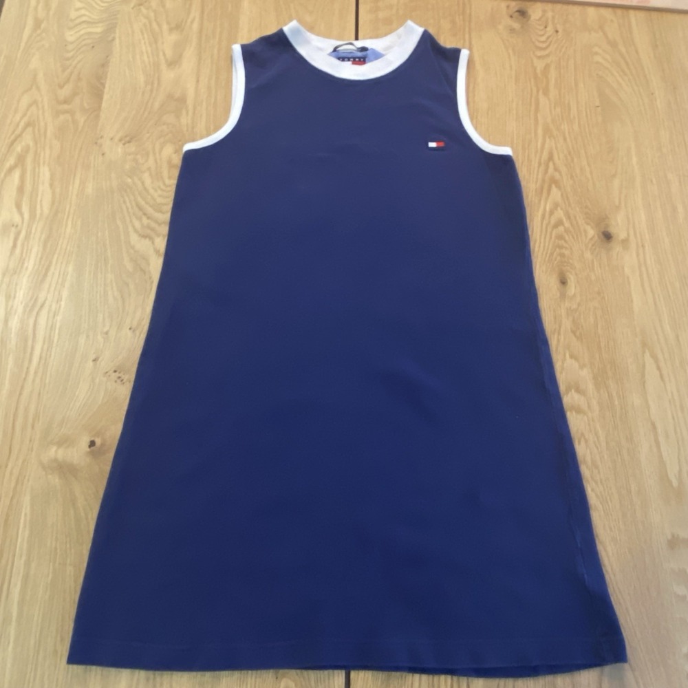 Vintage Y2K Tommy Hilfiger Women's Sleeveless A-Line Mini Dress Navy White S/P